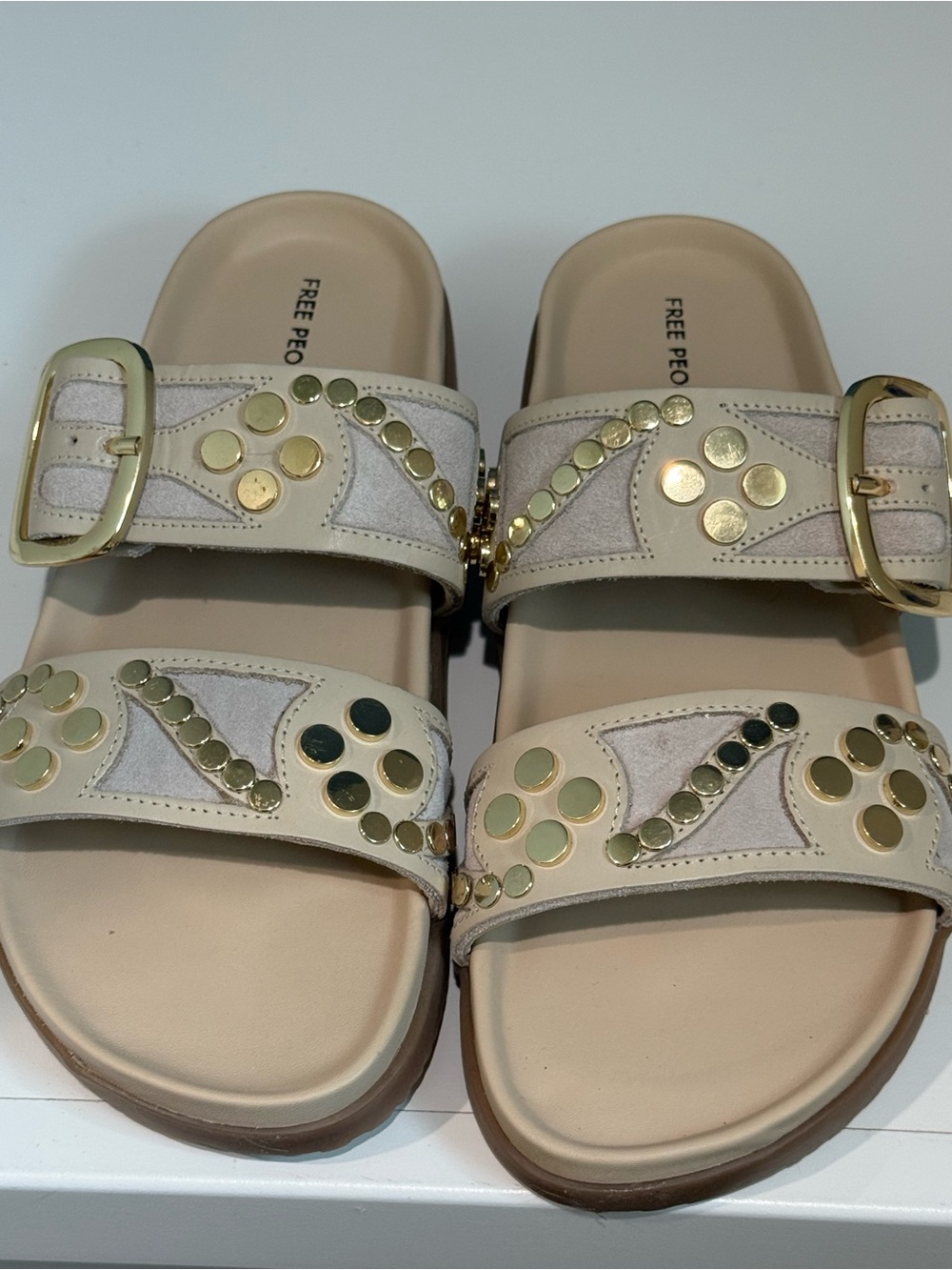 Like new FREE PEOPLE Studded Double Strap Sandals in Beige